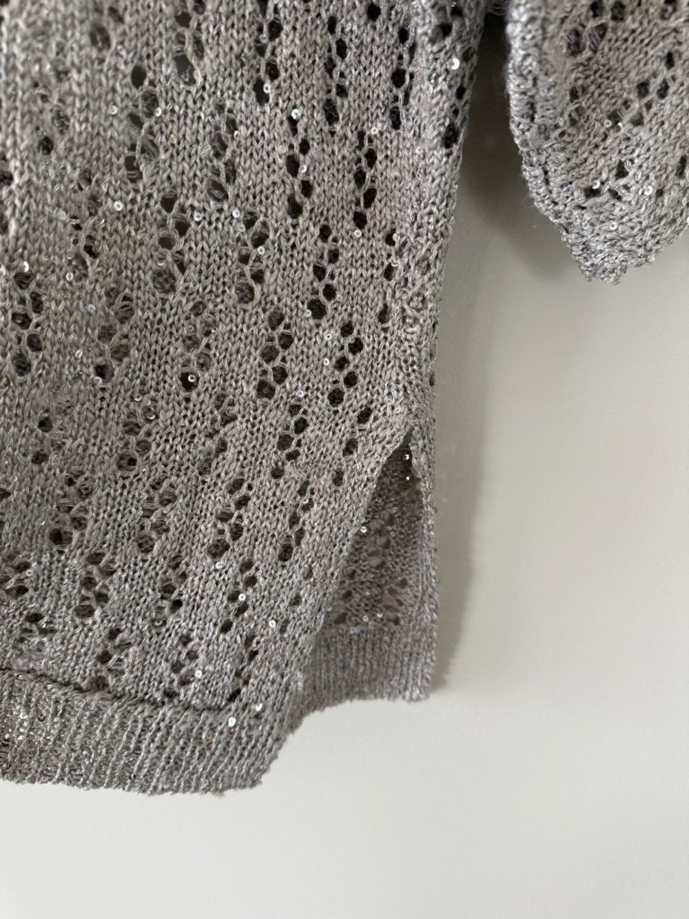 NWT Joseph Ribkoff 251928 Champagne Sequin Open Knit Sweater L - Picture 7 of 10